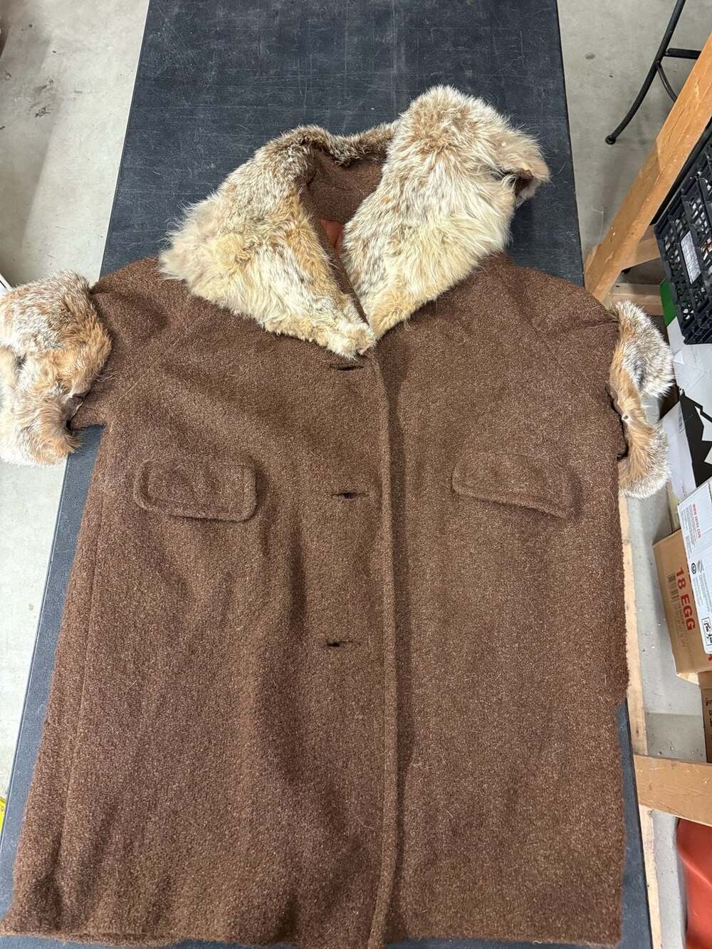 Vintage Cuddlecoat New York Brown Wool Swing Coat with Fur Collar and Cuffs